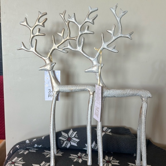 34th & Pine Holiday Christmas Reindeer Brushed Gold/Ivory Farmhouse NEW
